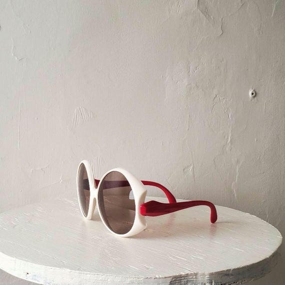 60s Omega Oversized Sunglasses Mod Red White Designer Vintage