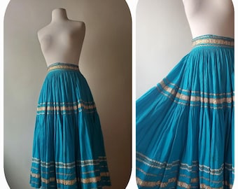 50s Teal Blue Patio Skirt full square dancing small ladies cottagecore midi