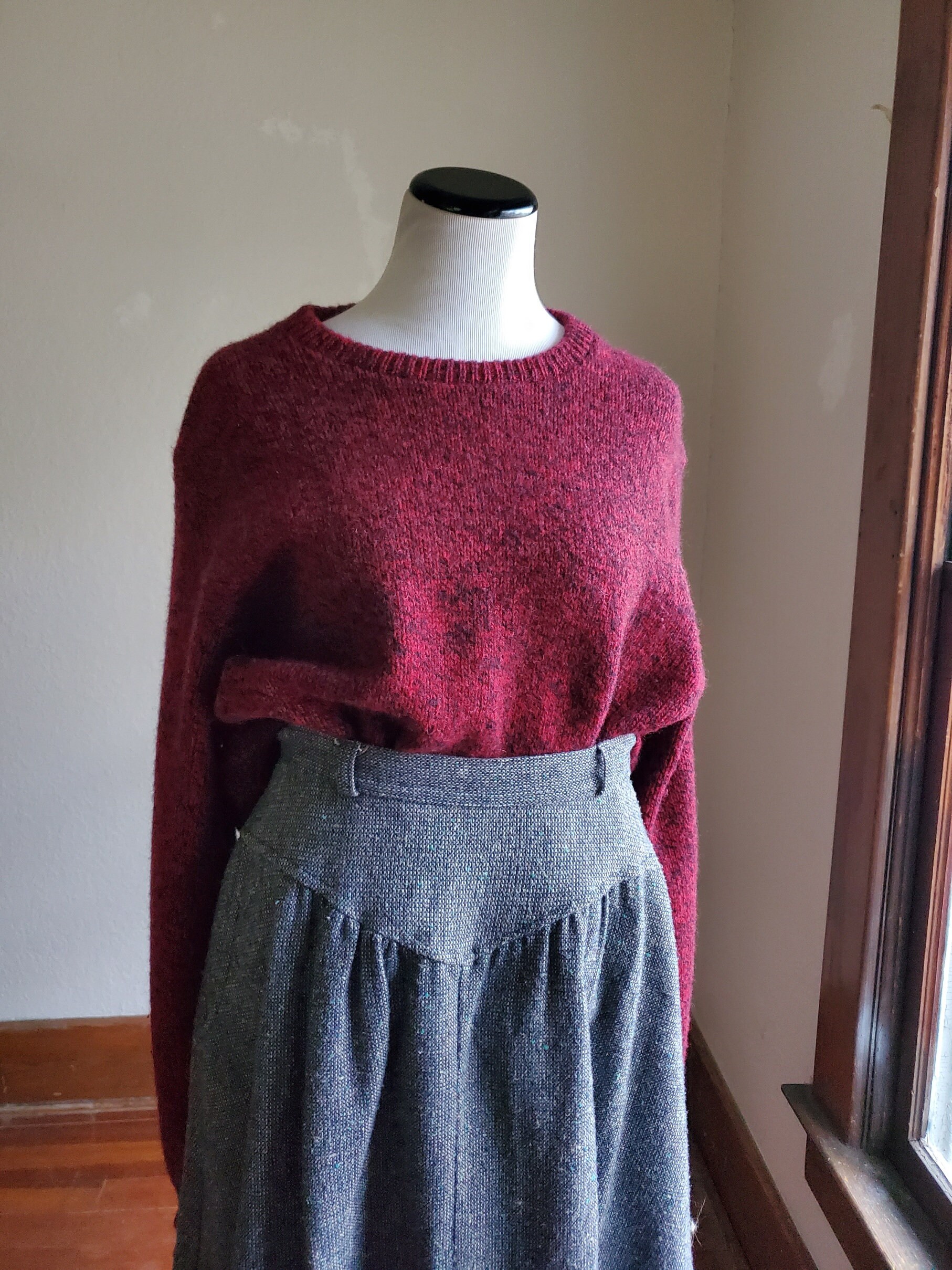 Red Ragg Wool Sweater 80s Vintage Pullover American Made Menswear Large Land s End Etsy