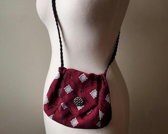 70s Tie Satchel purse handmade fall autumn cottagecore vintage ladies crossbody very small evening