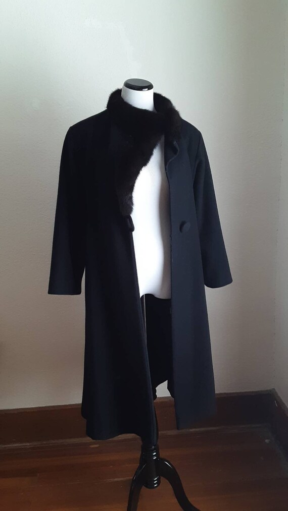 Vtg Black fur collar Coat /ladies wool retro Boho… - image 8