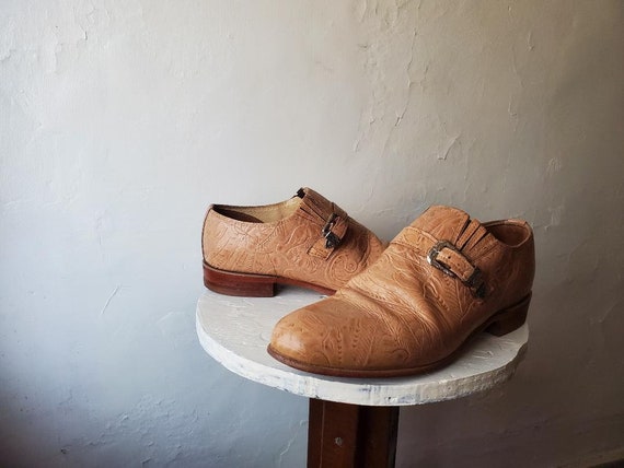 Justin Monk Shoes / Embossed Leather Tooled leath… - image 9