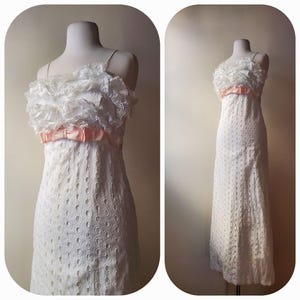 SLIGHT DEFECTS please read full description White Eyelet Maxi Ladies Frock vtg cottagecore cottage spring gunne sax