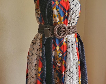 Hippie Patchwork Strapless or Maxi / handmade quilt skirt / vintage  prairie cotton lace velvet  blue red white made in usa
