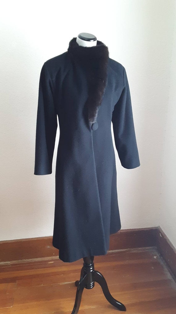 Vtg Black fur collar Coat /ladies wool retro Boho… - image 5