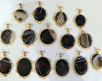 Banded Agate Gold Plated Pendant: Artisan Statement Accessory