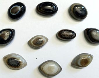 Handmade Banded Agate Eye Cabochons: Natural Gemstone