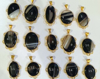 Banded Agate Gold Plated Pendant: Artisan Statement Accessory