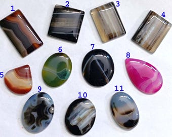 Natural Banded Agate Cabochons: Handmade Gemstone Lots