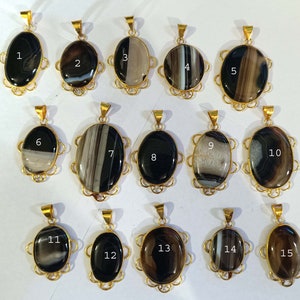 Banded Agate Gold Plated Pendant: Artisan Statement Accessory
