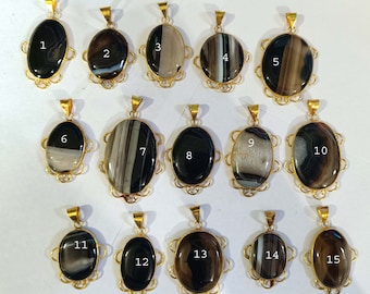 Banded Agate Gold Plated Pendant: Artisan Statement Accessory