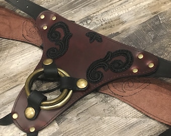 Leather Corset Strap-On Harness: Lace Applique, Adjustable Straps