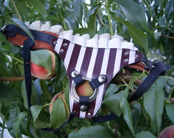Circus Stripe Leather Strap On Harness - Flying Trapeze Design