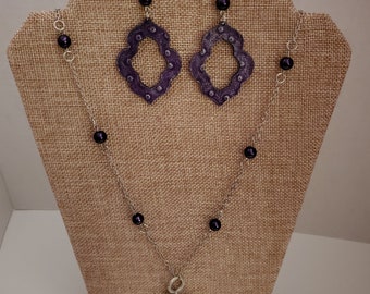 N-051 Purple necklace and earring set