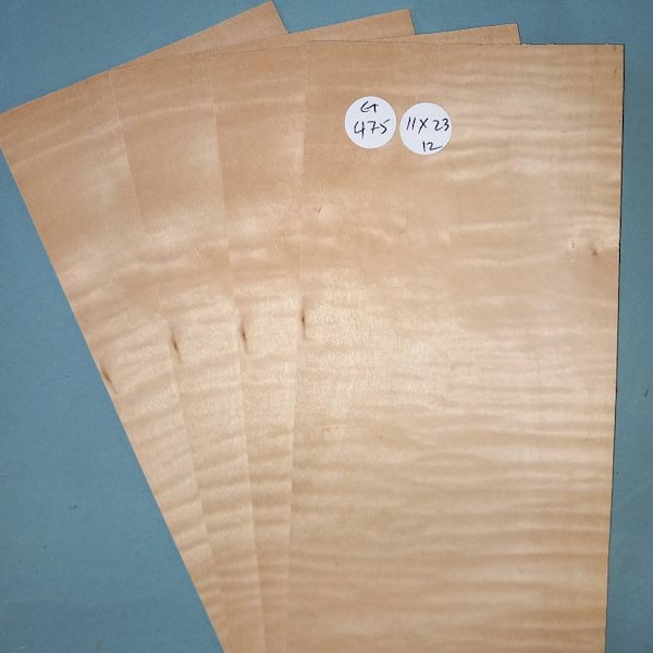 4 consecutive sheets of quilted maple veneer 11x23cm. Et475
