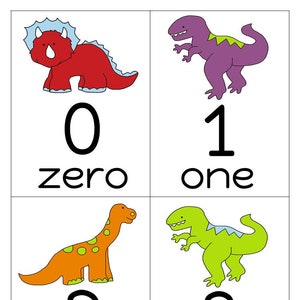 dinosaur number flashcards 0 20 flashcards for etsy canada