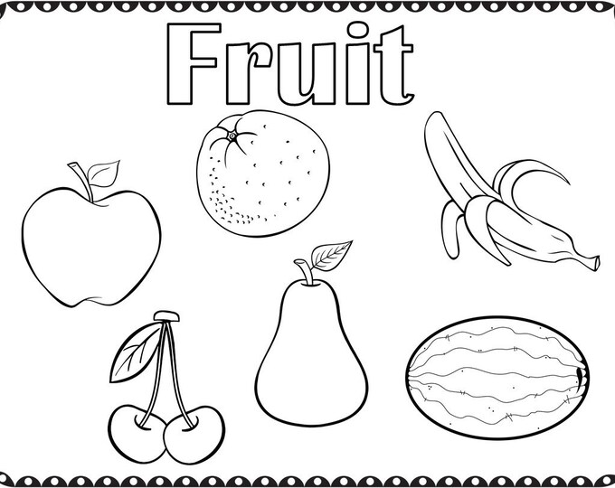 Coloring Pages Fruit and Vegetables Kindergarten Preschool Etsy