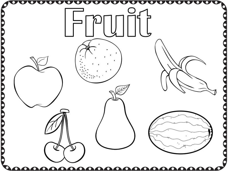 Coloring Pages Fruit and Vegetables Kindergarten Preschool | Etsy