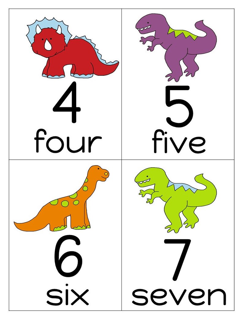 dinosaur number flashcards 0 20flashcards for etsy