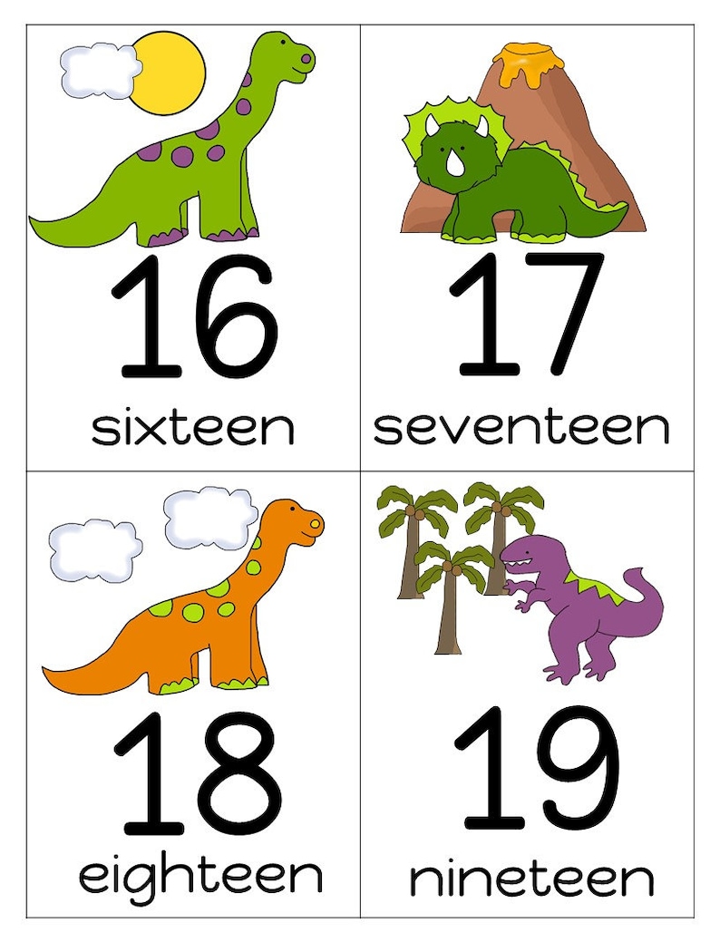 Dinosaur Number Flashcards 0 20flashcards For Etsy