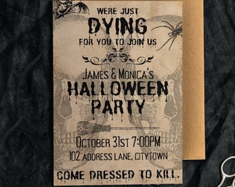 Vintage Halloween Invitation Template, Instant Download, Halloween Party Invitation Printable Halloween Cocktails, Digital Download Editable