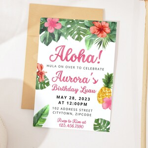 Luau Birthday Invitation Template, Luau First Birthday Invitation, Tropical Birthday Invitation Aloha Birthday Invitation Palm Hawaiian Pool