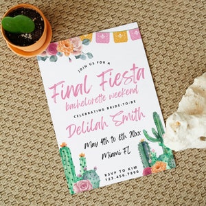 Editable Fiesta Bachelorette Weekend Invitation With Editable Itinerary Final Fiesta Bachelorette Invite & Itinerary Instant Download Cactus