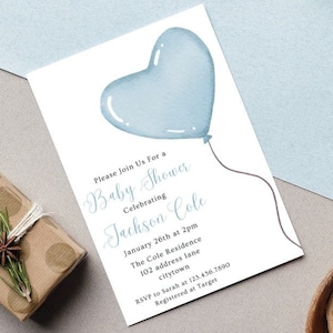 Boy Baby Shower Invitation, Boy Baby Shower Invite, Blue Balloon Baby Shower Invitation, Oh Boy Balloon Baby Shower Invitation, Watercolor