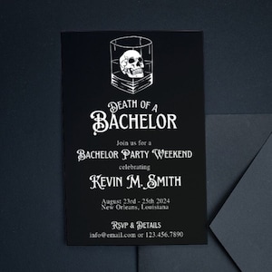 Death Of A Bachelor, Funny Bachelor Party Invitation Template Til Death Do Us Party Noir Bachelor Party Invitation RIP Single Life Itinerary
