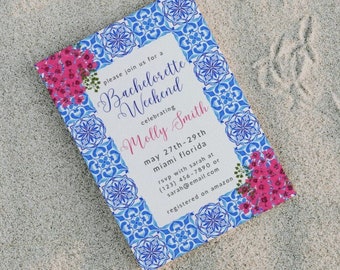 Mamma Mia Bachelorette Invitation, Blue Tiles Bachelorette Party Invitation Template, Itinerary, Mediterranean Bachelorette Weekend Invite