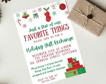 Christmas Favorite Things Gift Exchange Party Invitation, Holiday Gift Exchange, Favorite Things, Christmas Party, INSTANT DOWNLOAD EDITABLE