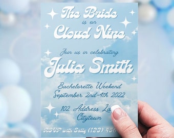 Bride is on Cloud Nine Bachelorette Invitation Template, Bachelorette Itinerary Template, Baby Blue Bachelorette Party Printable, Cloud 9