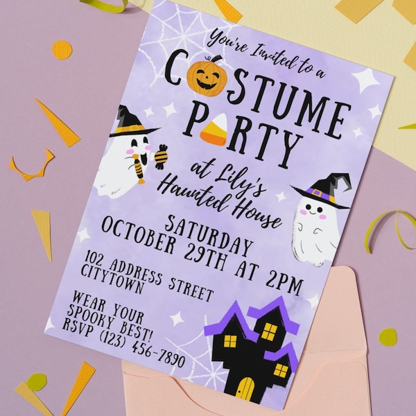 Editable Halloween Costume Party Invitation Spooky cute Halloween Costume Party Kids Cute Spooktacular Halloween Party Instant Download