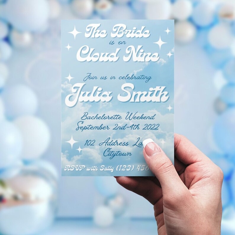 Bride is on Cloud Nine Bachelorette Invitation Template - Etsy