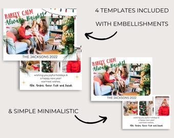 Landscape Funny Christmas Photo Card, Funny Christmas Card, Rarely Calm Always Bright, DIY Card, Editable, Digital and Print, Simple