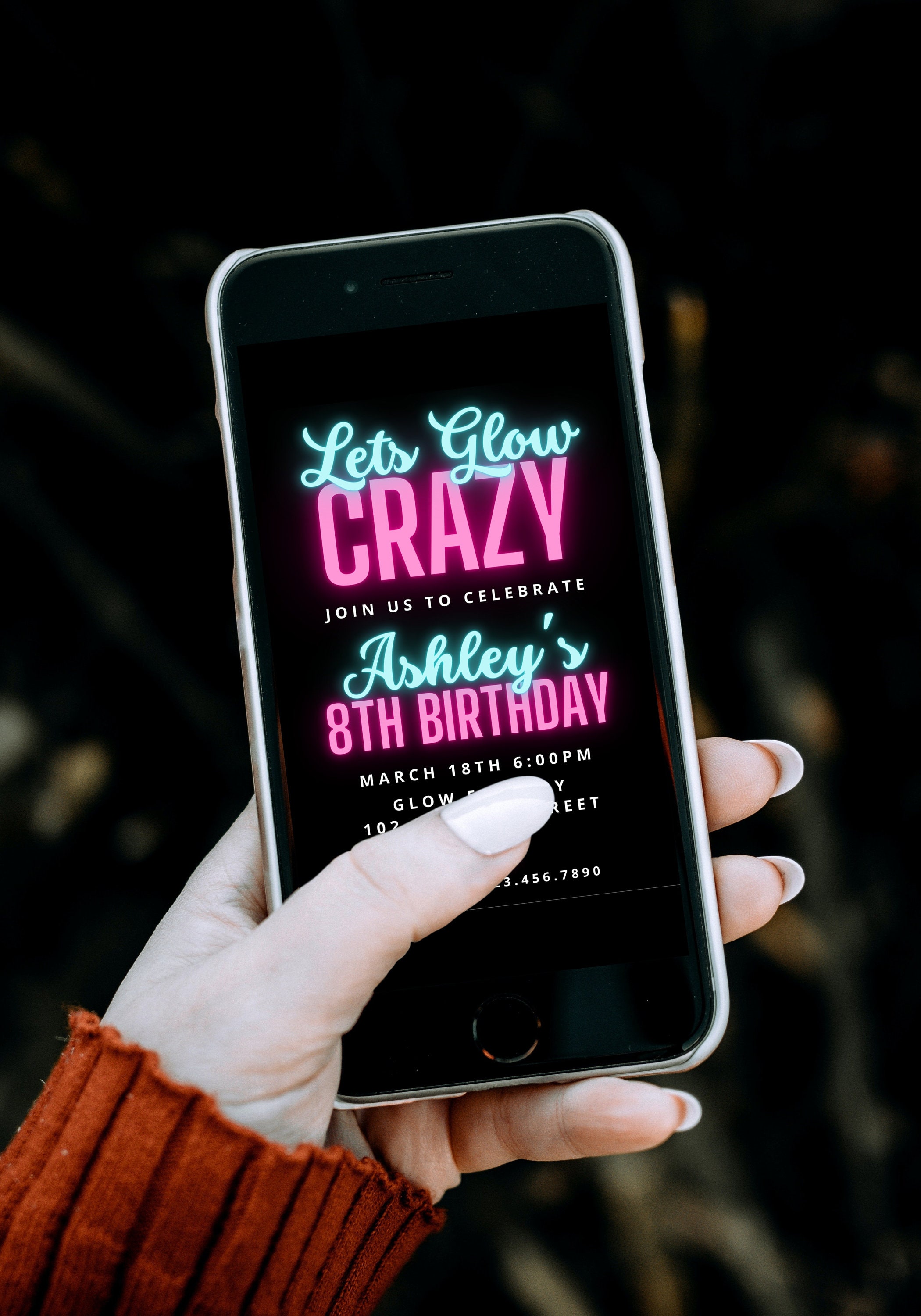 Neon Birthday Invitation Template Glow Party Invitation - Etsy