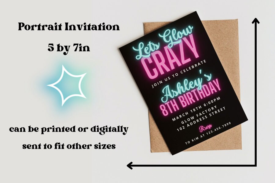 Neon Birthday Invitation Template Glow Party Invitation - Etsy