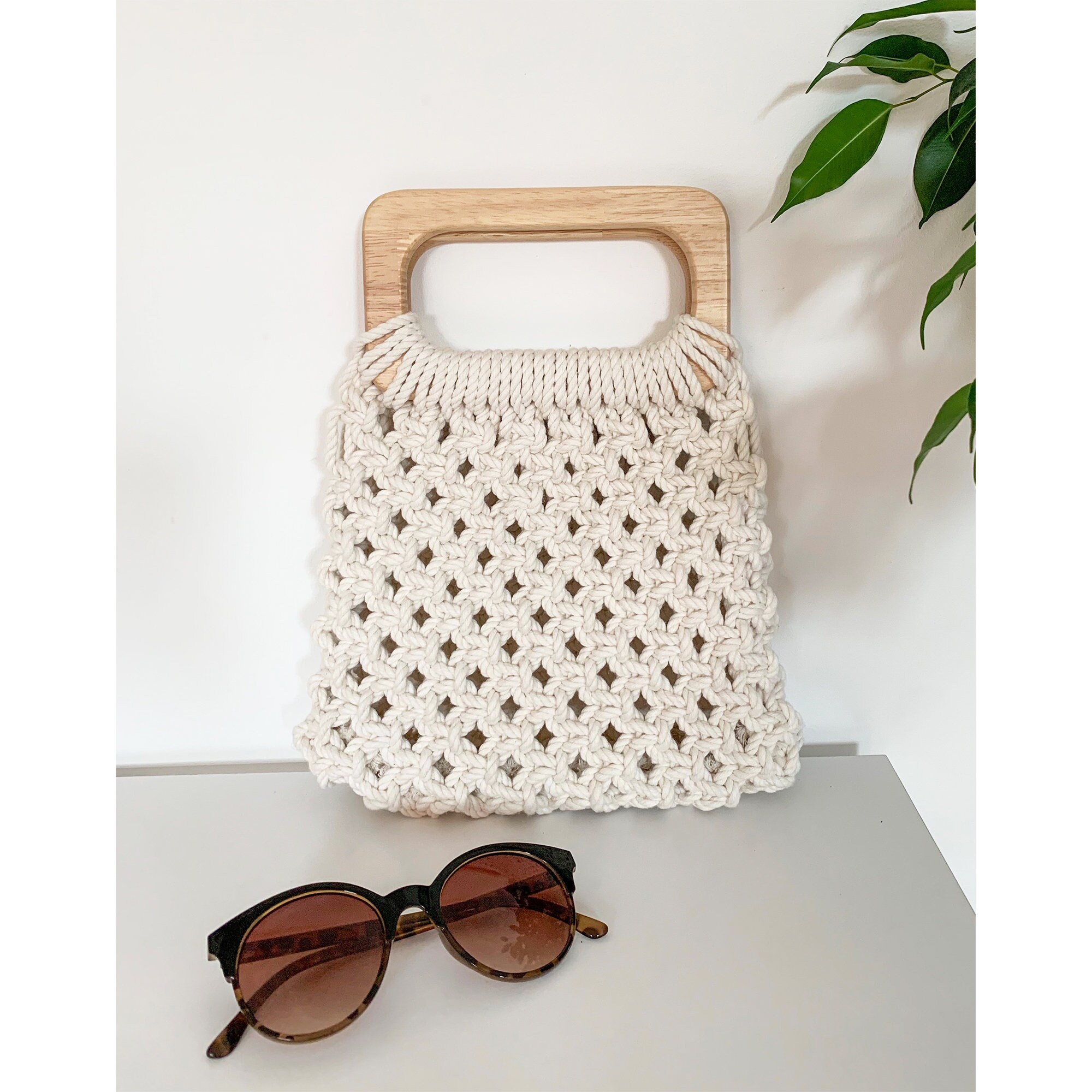 Macrame Bag with Wooden Handles Etsy