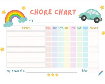 Girls Chore Chart | Editable and Printable | Weekly Chore Chart | Kids Chore Chart
