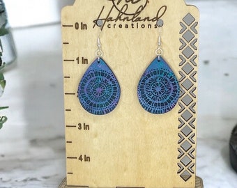 Engraved Boho Wood Earrings Tie-Dye