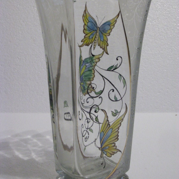 Vase en verre peint main