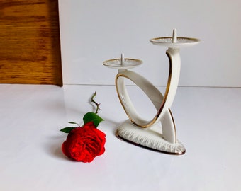 Gold rim Alka Bavaria &quot;Christiane&quot; I Artfully curved candlestick I Midcentury