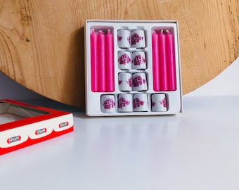 Cheerful set! Pink party candle holder with candles | Back to school | Romantic vintage
