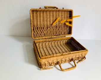 Picknickkorb Geflochten Korb aus Rattan Korb mit 2 Deckeln Weidenkorb Einkaufskorb Aufbewahrungskorb Picknickorb
