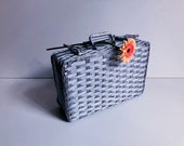 SILVER Wicker Basket Lid Basket with Handle I Beauty Basket I True Vintage Shabby Chic Boho
