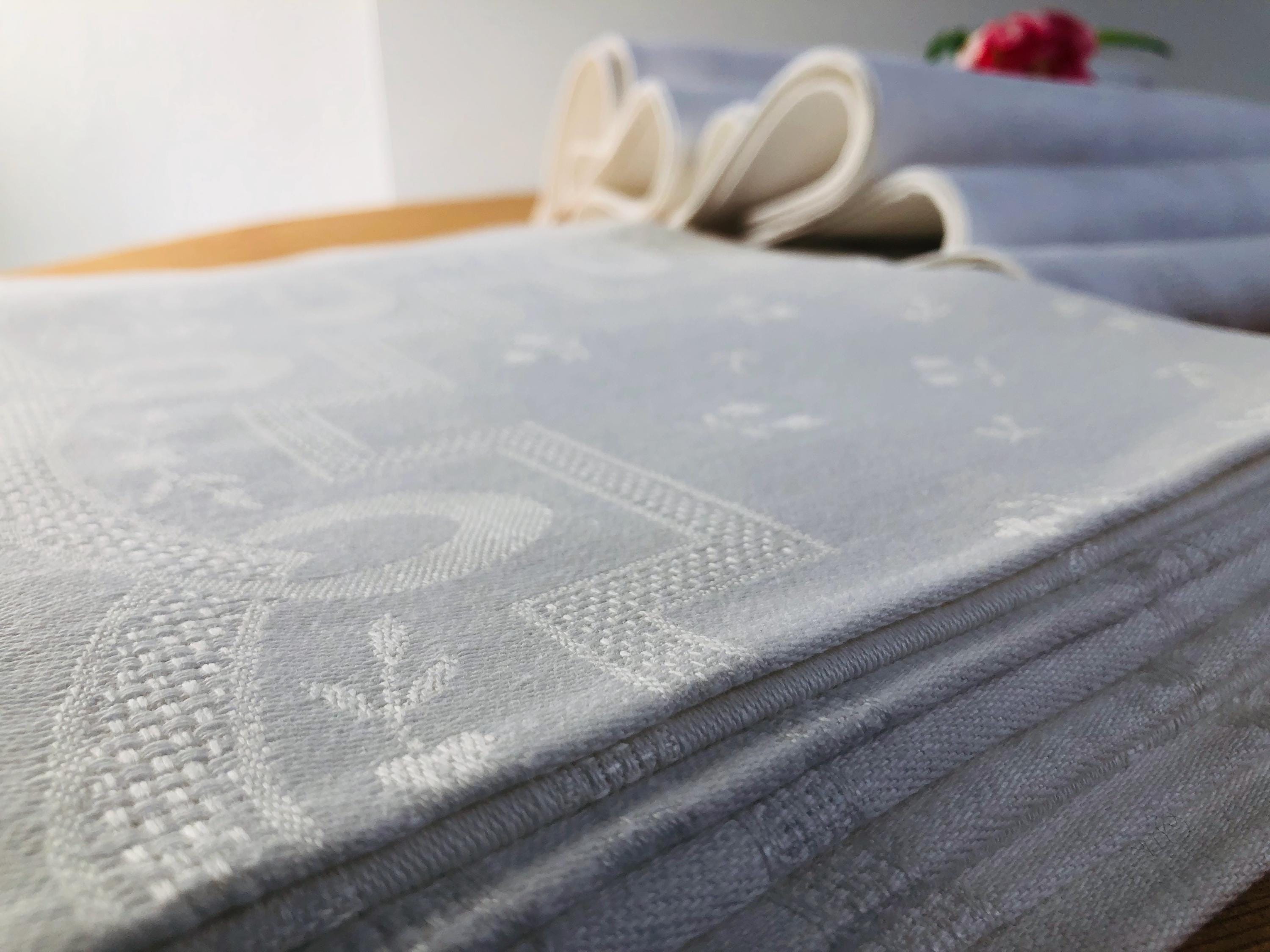 8 Stück! Set mit 8 eleganten Damastservietten I Große Servietten Mundtücher I Aussteuer I Antik