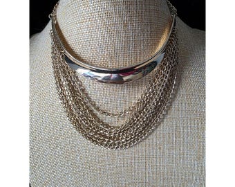 Natasha Gold Tone Multi Strand Draped Chain Bib Collar Statement Necklace