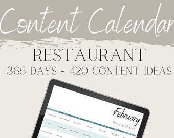 Restaurant Content Calendar | Food Social Media Ideas |Reusable Calendar | Service Business Marketing | Restaurant Instagram Post Ideas