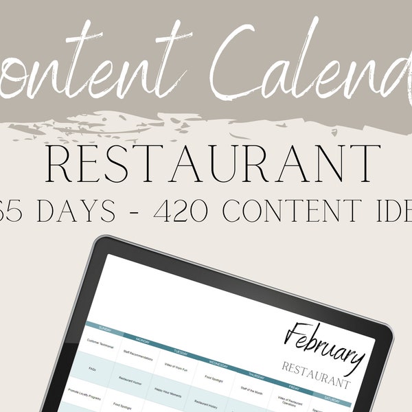 Restaurant Content Calendar | Food Social Media Ideas |Reusable Calendar | Service Business Marketing | Restaurant Instagram Post Ideas