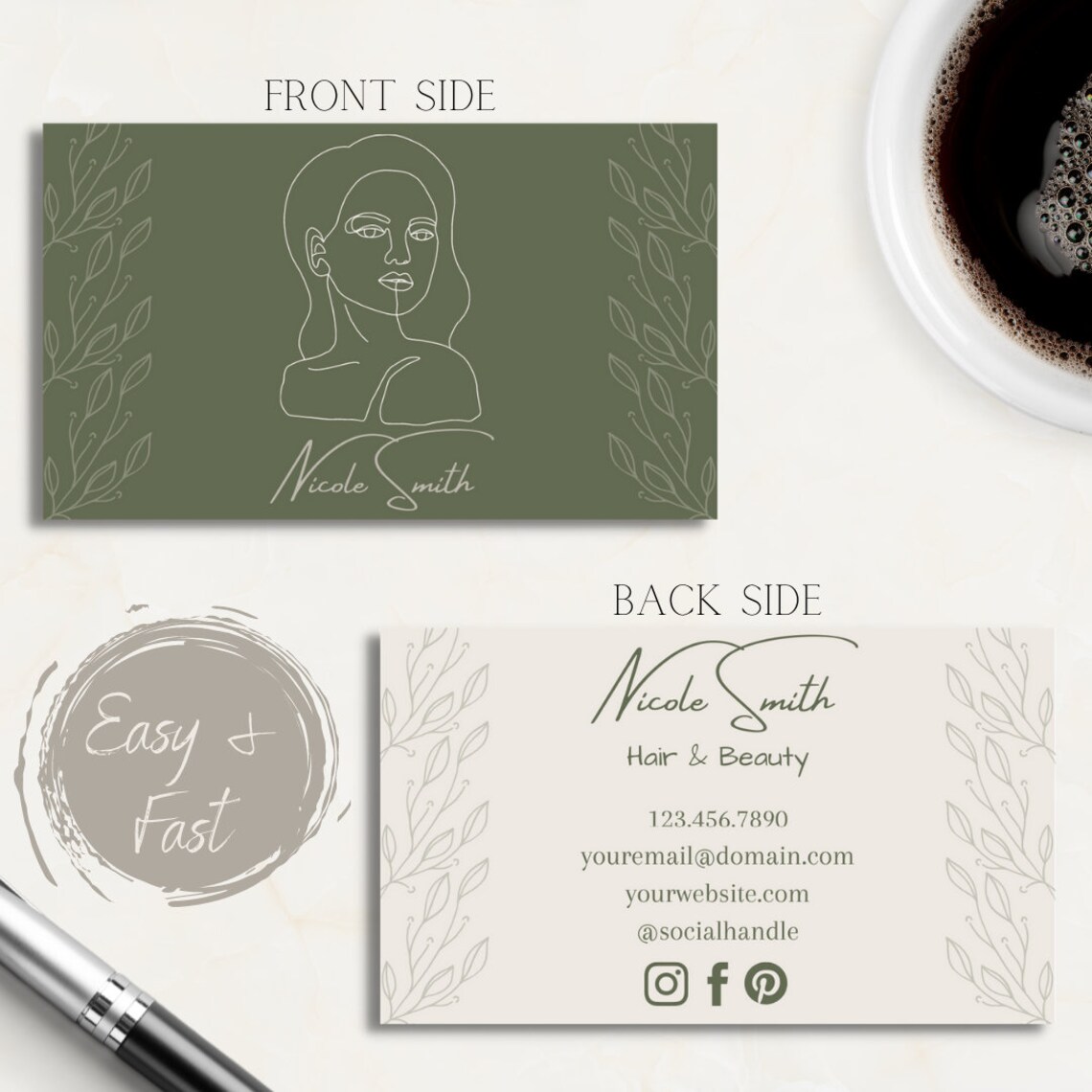 Editable Olive Line Art Business Card Olive Line Art Etsy